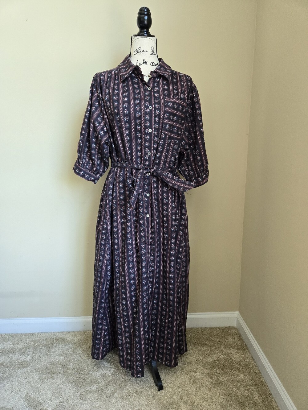 Entro Belted Bougets Dress Womens L short sleeve cotton button front